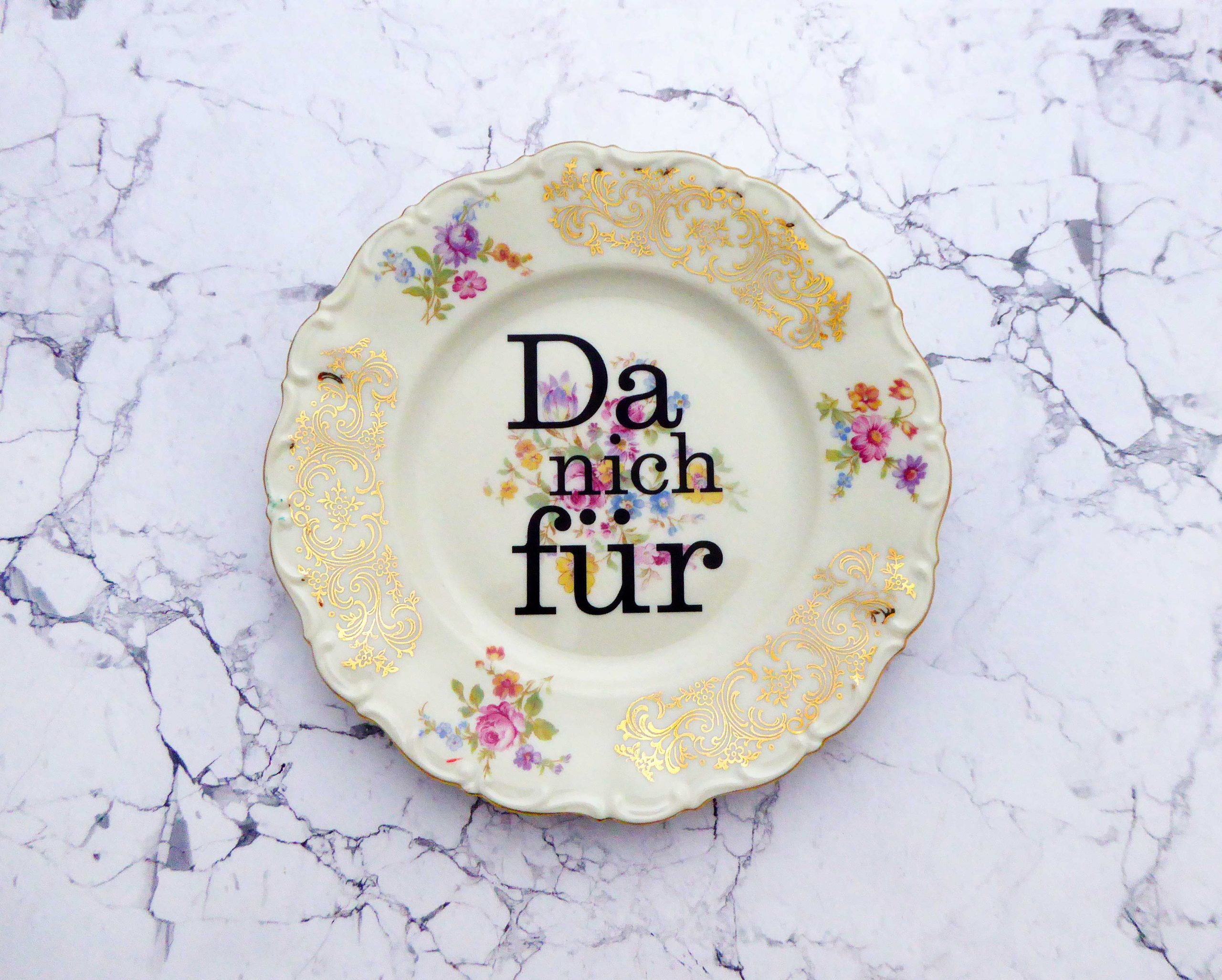 Wandteller Typo Da nich für vintage Herr Fuchs Teller Gold Bunt 19cm Blume schnack
