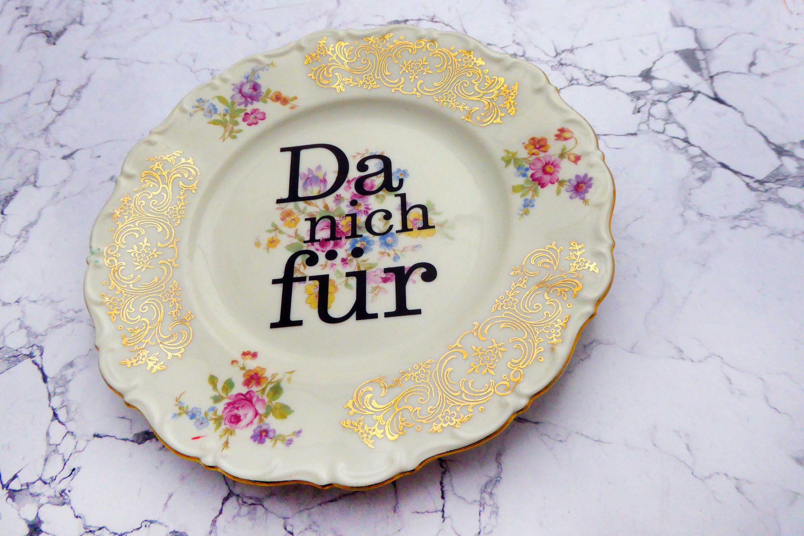 Wandteller Typo Da nich für vintage Herr Fuchs Teller Gold Bunt 19cm Blume schnack – Bild 2