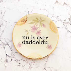 Wandteller daddeldu Typo Herr Fuchs 19cm  plattdeutsch vintage Blume Gold