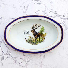 Wandteller Platte Herr Fuchs Typo nützt ja nix Hirsch Blau Gold Wohnen 22cm vintage