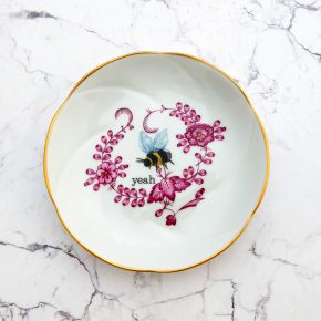 Wandteller Herr Fuchs yeah Typo Wohnen Hummel mini 11cm vintage gold Blume lila