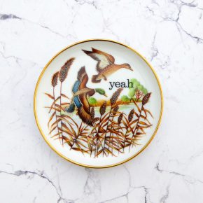 Wandteller Herr Fuchs yeah Typo Vogel mini Ente 10cm gold vintage