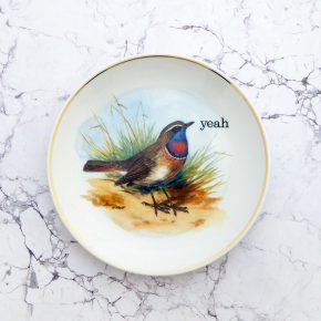 Wandteller Vogel Typo yeah Herr Fuchs vintage 19cm gold Wohnen Blaukelchen