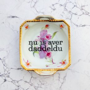 Wandteller daddeldu Typo Herr Fuchs mini 12cm gold plattdeutsch vintage eckig Blume