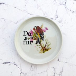 Wandteller Herr Fuchs Typo da nich für mini Vogel 10cm vintage Diestelfink