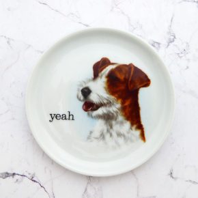 Wandteller Herr Fuchs Typo yeah mini Hund 10cm wohnen vintage weiß