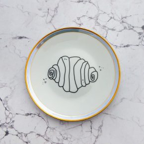 Wandteller Franzbrötchen vintage Herr Fuchs Teller Grau Blau Gold 15cm Hamburg Wohnen