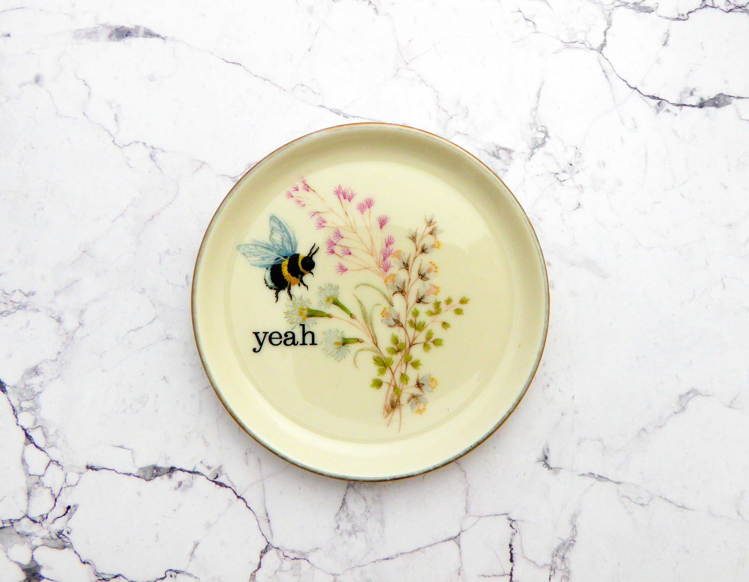 Wandteller Herr Fuchs yeah Typo Wohnen Hummel mini 11cm vintage Blume bunt – Bild 3