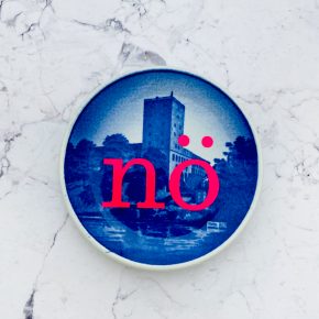 Wandteller Herr Fuchs Typo neonpink nö mini blau 8cm nein vintage Dänemark