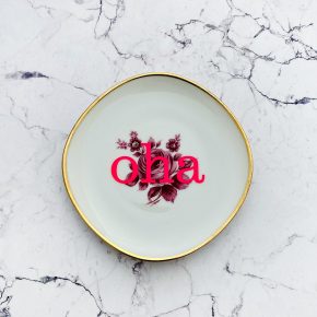 Wandteller Typo oha vintage Herr Fuchs mini neonpink gold 11cm Blume burgund