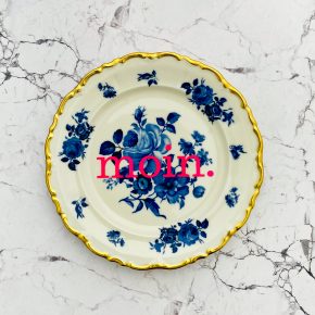 Wandteller Typo moin. vintage Herr Fuchs Teller neonpink blau Gold Blumen 19cm