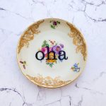 Wandteller oha Typo Herr Fuchs mini 10cm Blume bunt Schnack vintage Gold