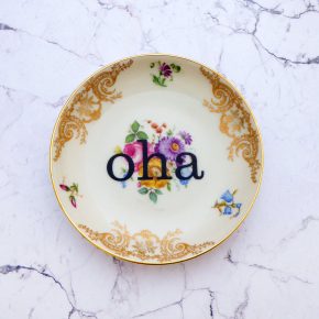 Wandteller oha Typo Herr Fuchs mini 10cm Blume bunt Schnack vintage Gold