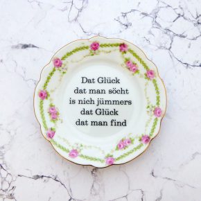 Wandteller Glück Typo Herr Fuchs mini 11cm gold Blume Ranke vintage plattdeutsch