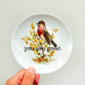 Wandteller Herr Fuchs Typo you are great mini Vogel 13cm vintage Rotkelchen