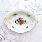 Wandteller oha Typo Herr Fuchs mini 18cm rosa bunt Blume Schnack vintage Platte