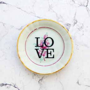 Wandteller Herr Fuchs Typo Love Gold mini 8cm Blumen wohnen vintage lila