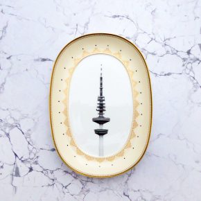 Wandteller Platte Herr Fuchs Hamburger Fernsehturm creme/gold Punkte 21cm