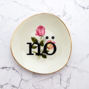 Wandteller nö Typo Herr Fuchs mini 11cm gold rosa bunt Blume Schnack vintage nein oval