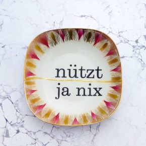 Wandteller Platte Herr Fuchs nützt ja nix gold rosa 18cm #perfekt vintage Wohnen eckig