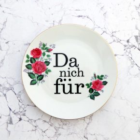 Wandteller Typo Da nich für vintage Herr Fuchs Teller Gold Bunt 19cm Blume schnack rosa