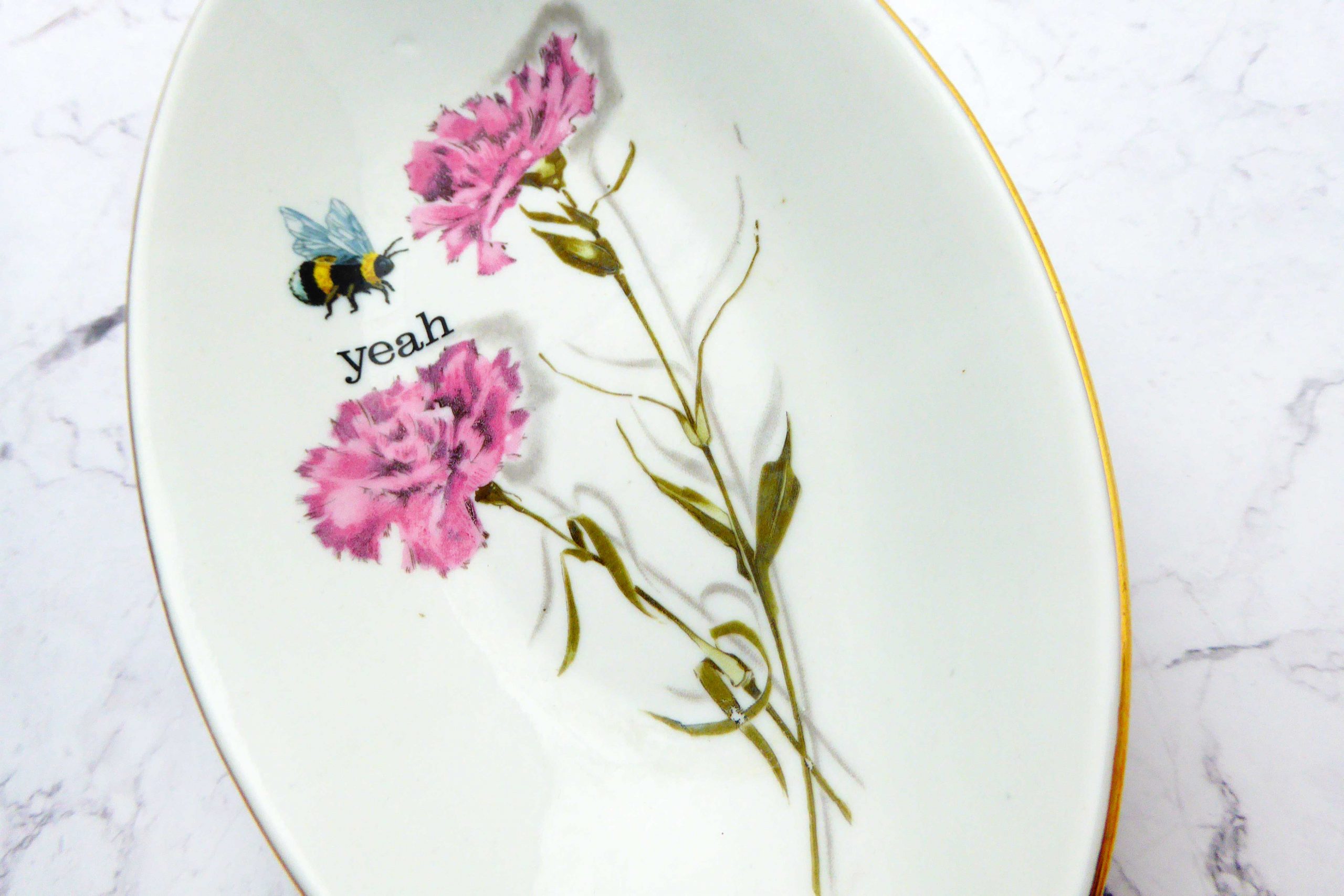 Wandteller Platte Herr Fuchs yeah Typo Wohnen Hummel 21cm vintage gold Blume rosa – Bild 3