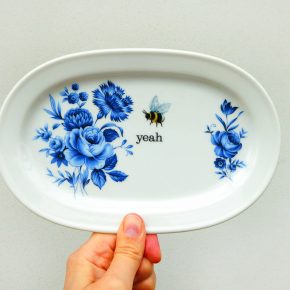 Wandplatte Herr Fuchs yeah Typo Wohnen Hummel 22cm vintage Blume Blau