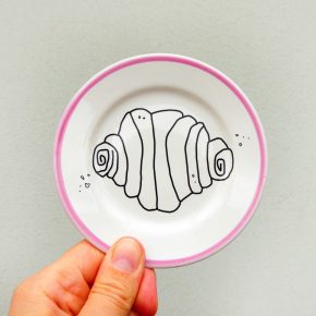 Wandteller Franzbrötchen vintage Herr Fuchs Teller Rosa/Weiß 11cm Hamburg Wohnen