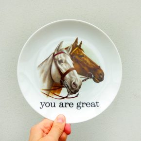 Wandteller Herr Fuchs Typo you are great 19cm Pferde Wohnen vintage Tier