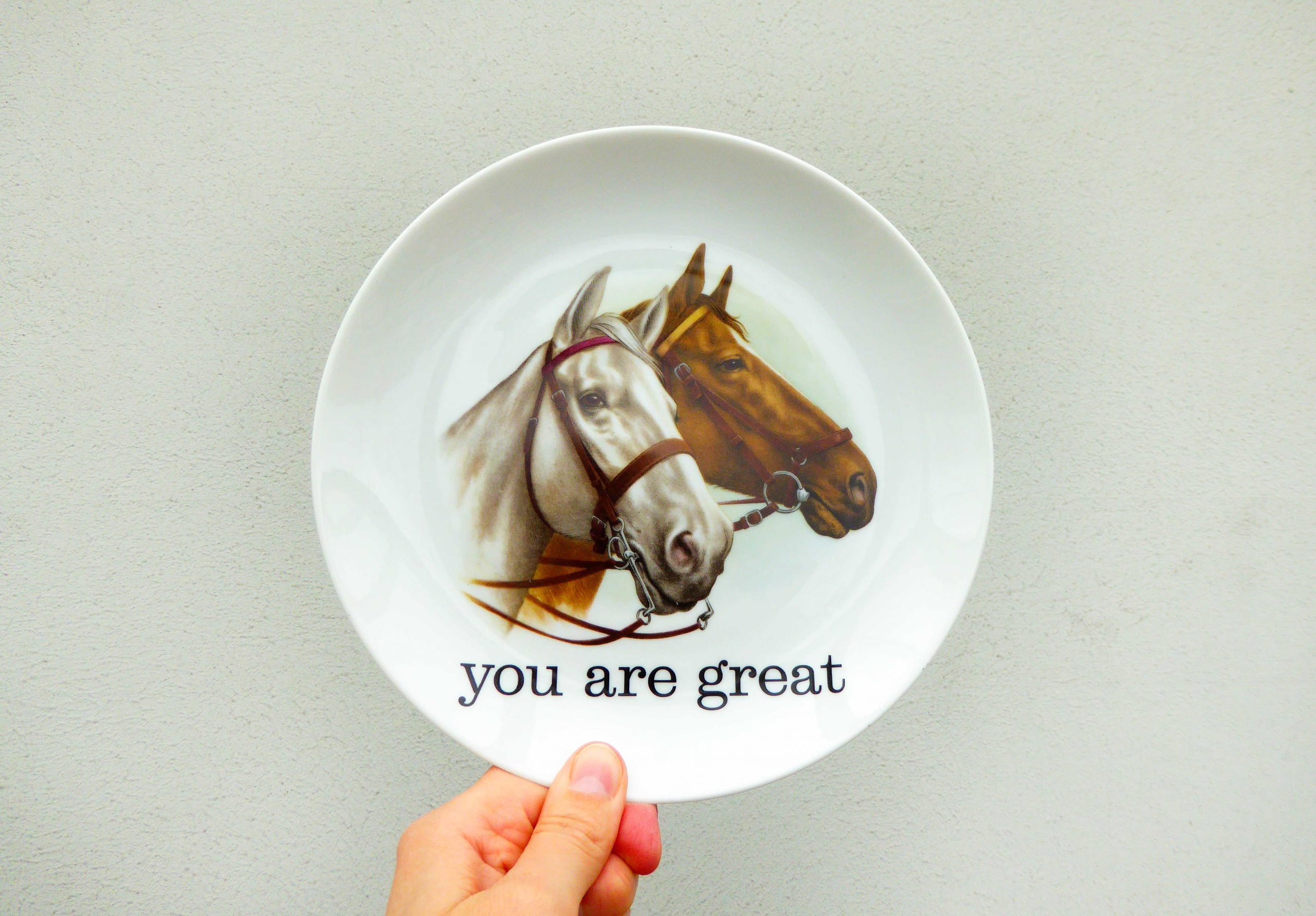 Wandteller Herr Fuchs Typo you are great 19cm Pferde Wohnen vintage Tier