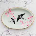 Wandteller Platte Herr Fuchs Schwalbe gold Wohnen 28/18cm neonpink Kleckse vintage Bögen