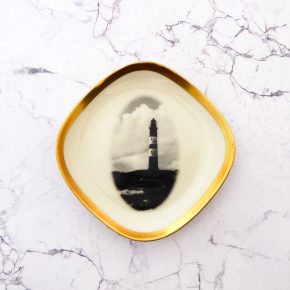 Wandteller Leuchtturm vintage Herr Fuchs Deko gold mini 12cm Wohnen eckig