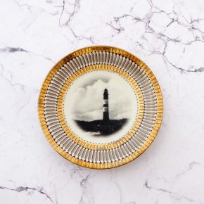 Wandteller Herr Fuchs Leuchtturm Gold Muster mini 11cm vintage Wohnen