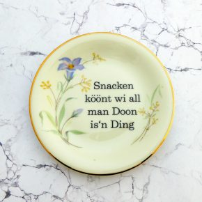 Wandteller Snacken köönt Typo Herr Fuchs 15cm gold plattdeutsch Blume vintage