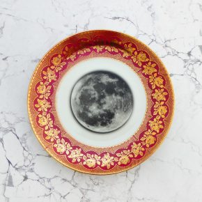 Wandteller Teller Herr Fuchs Mond rot/gold Blume vintage 19cm