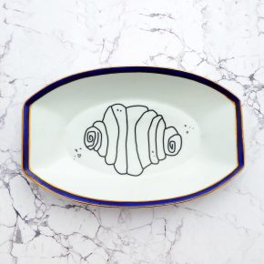 Wandplatte Franzbrötchen vintage Herr Fuchs Teller Blau/Gold 22cm Hamburg Wohnen eckig