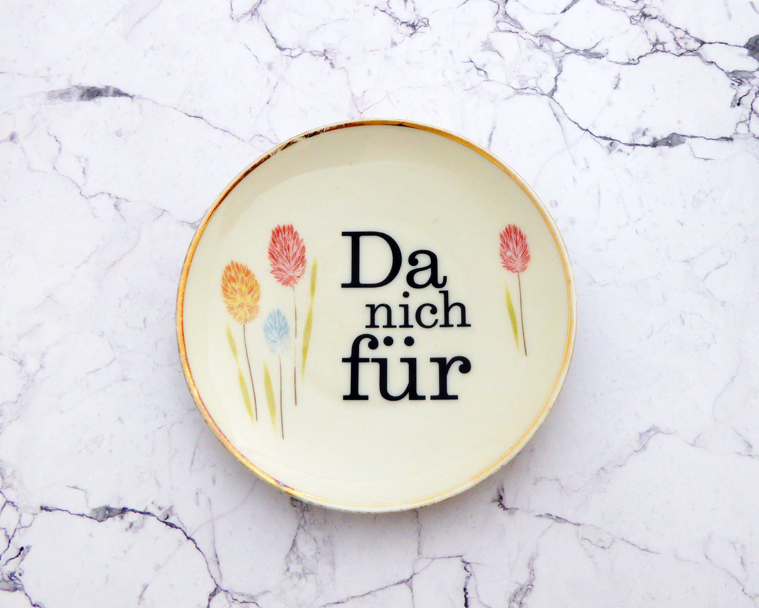 Wandteller Typo Da nich für Herr Fuchs mini 11cm Gold Bunt Blume vintage schnack