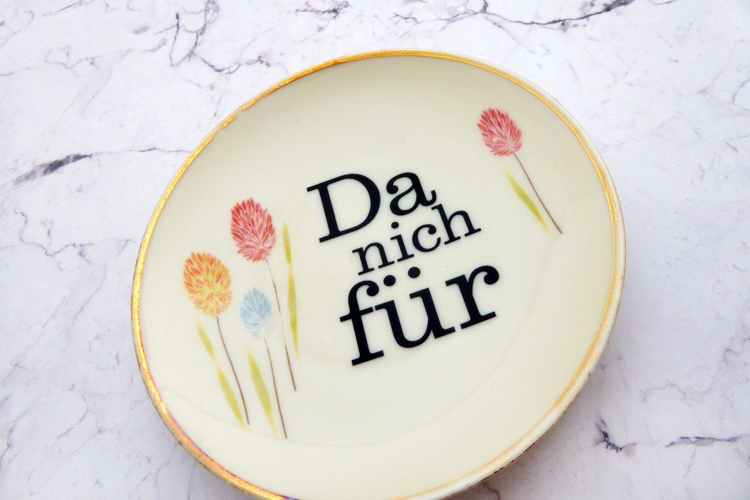 Wandteller Typo Da nich für Herr Fuchs mini 11cm Gold Bunt Blume vintage schnack – Bild 2