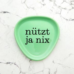 Wandteller Typo nützt ja nix Herr Fuchs mini 12cm Mint vintage Wohnen eckig