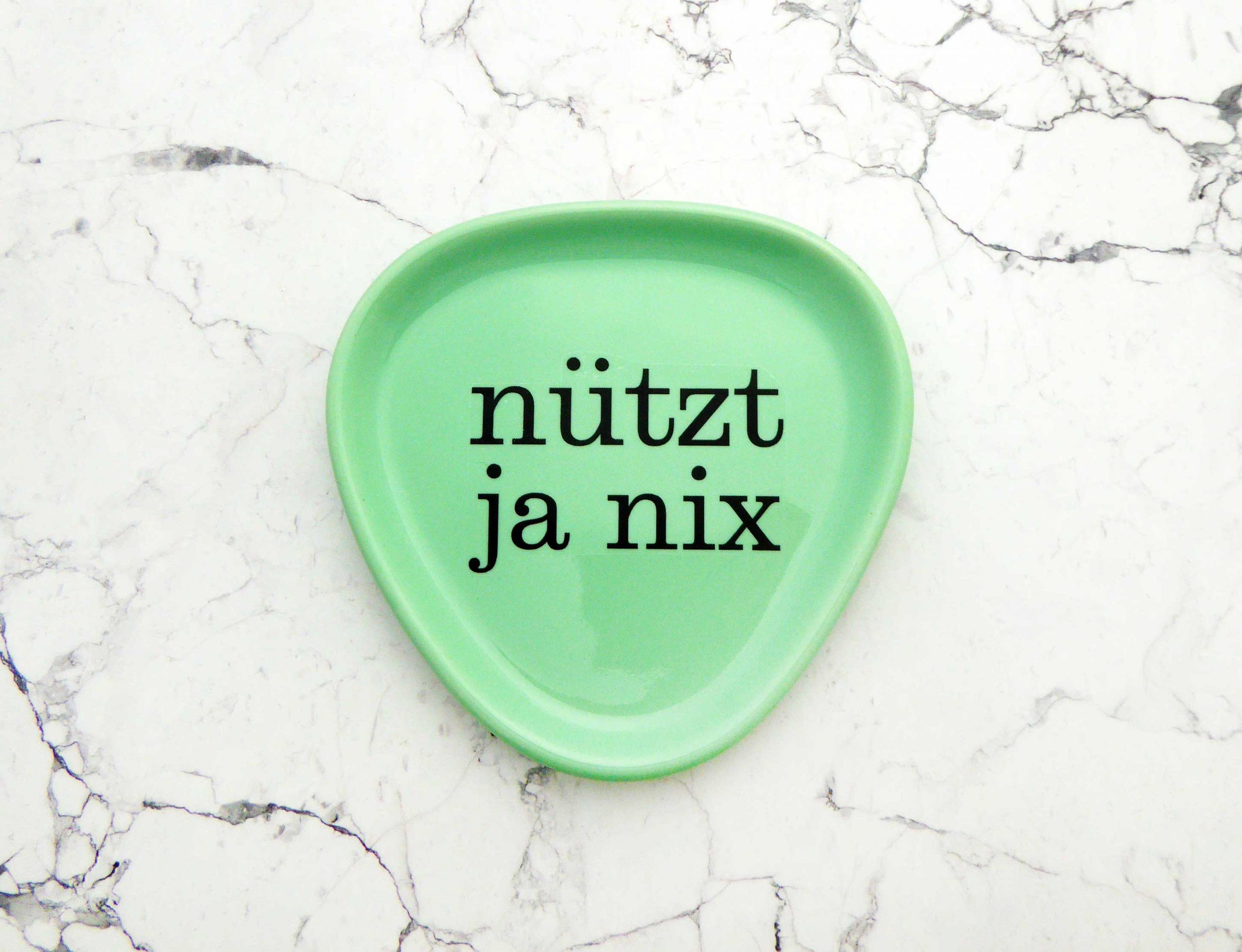 Wandteller Typo nützt ja nix Herr Fuchs mini 12cm Mint vintage Wohnen eckig