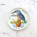 Wandteller Typo oha weiß Herr Fuchs  Vogel 10cm Wohnen vintage Gold Eisvogel