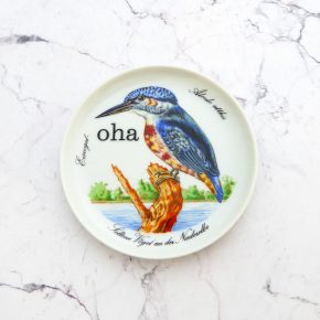 Wandteller Typo oha weiß Herr Fuchs  Vogel 10cm Wohnen vintage Gold Eisvogel