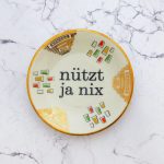 Wandteller Typo nützt ja nix Herr Fuchs mini 10cm Gold Muster vintage