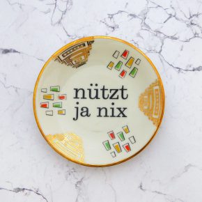 Wandteller Typo nützt ja nix Herr Fuchs mini 10cm Gold Muster vintage