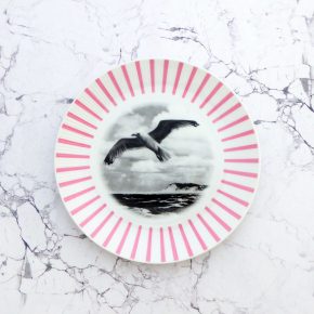 Wandteller Teller Herr Fuchs Möwe Rosa Streifen Wohnen 19cm vintage