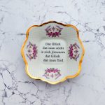 Wandteller Herr Fuchs Typo Glück Gold plattdeutsch Biene Blumen eckig 16 vintage
