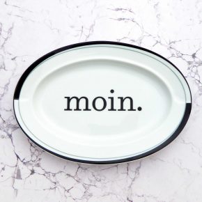 Wandteller Platte Herr Fuchs moin. Typo schwarz blau 24cm vintage Muster