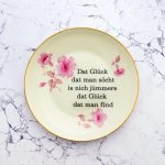 Wandteller Typo Glück vintage Herr Fuchs Teller plattdeutsch Gold Rosa 19cm  Blume