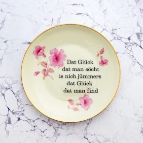 Wandteller Typo Glück vintage Herr Fuchs Teller plattdeutsch Gold Rosa 19cm  Blume