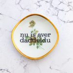Wandteller daddeldu Typo Herr Fuchs mini 11cm gold plattdeutsch vintage eckig Blume